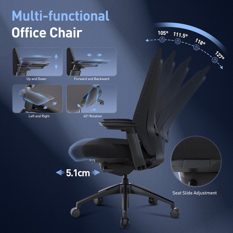 Ergonomic Office Chair, 4D Armrests, Seat Depth, Memory Foam, 300lbs, AirMesh Back