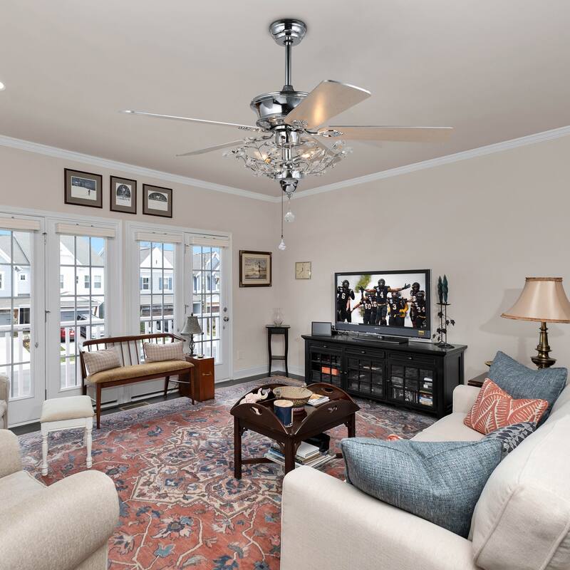 CurveCurio 52-In Classic Ceiling Fan with Light, Brach Shaped Light Shade, Remote Control and Pull Chain Control
