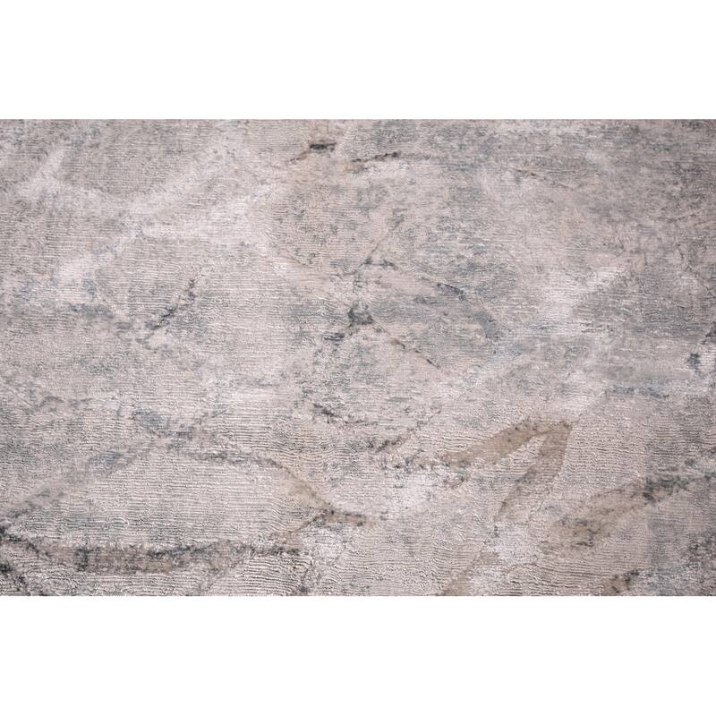 All-Over Abstract Indian Area Rug Handmade Beige Wool Carpet - 5'6"x 7'11"