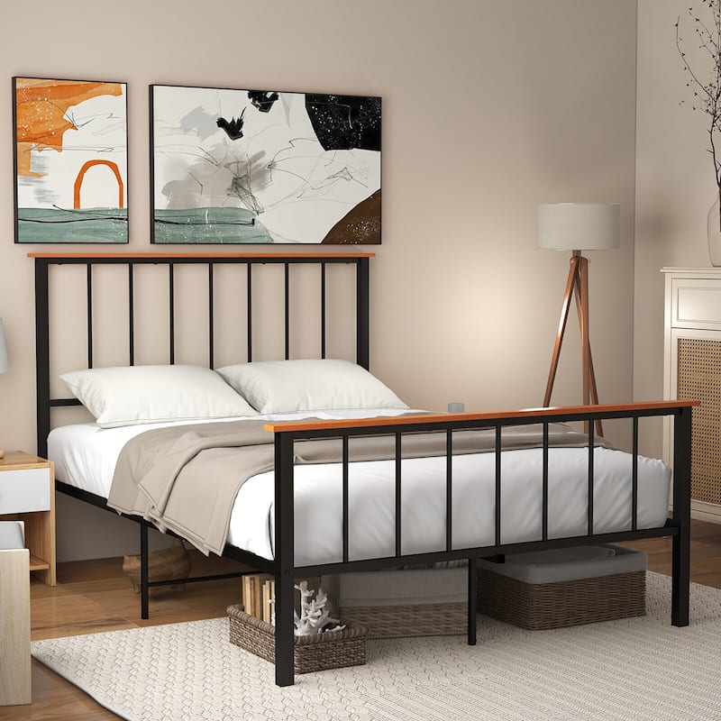 Gymax Full/Queen Size Metal Platform Bed Frame Mattress Foundation - Full