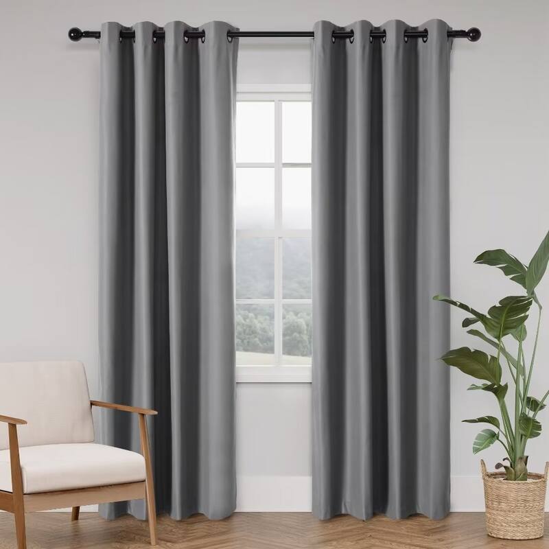 Soft Cotton Feel Twill Polyester 100% Blackout Grommet Pair (2 panels) - 52"Wx108"L - Dark Grey
