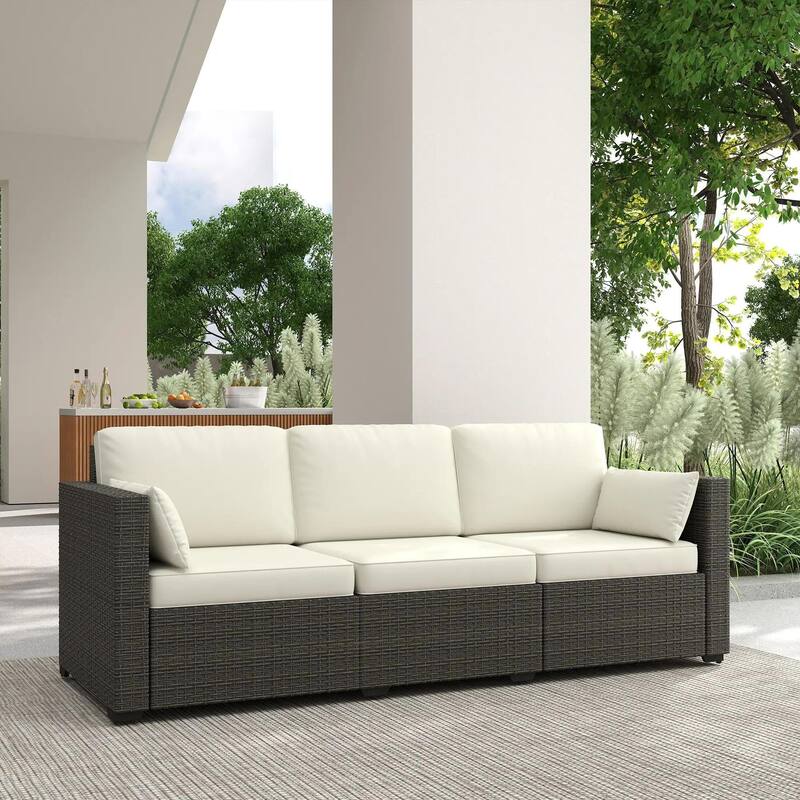 3 Seater Patio Sofa, Deep Seating PE Rattan, All Weather Cushions