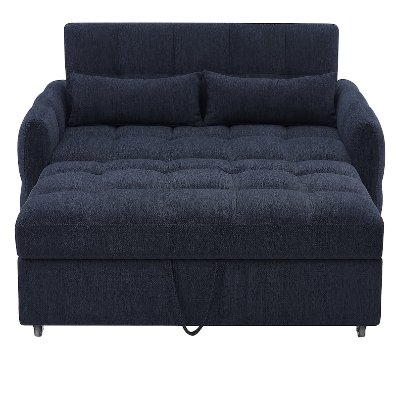 Roomfitters Loveseat Pull-Out Sofa Bed, Tufted Sleeper with Adjustable Backrest, USB Ports, and Lumbar Pillows for Living Room