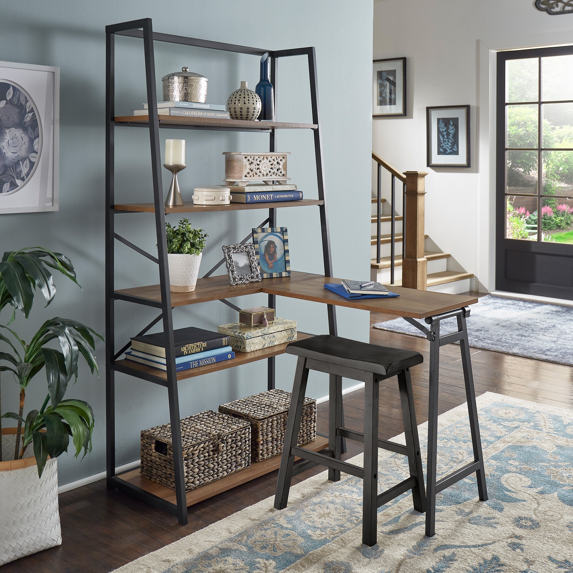 Desk that shop folds into shelves
