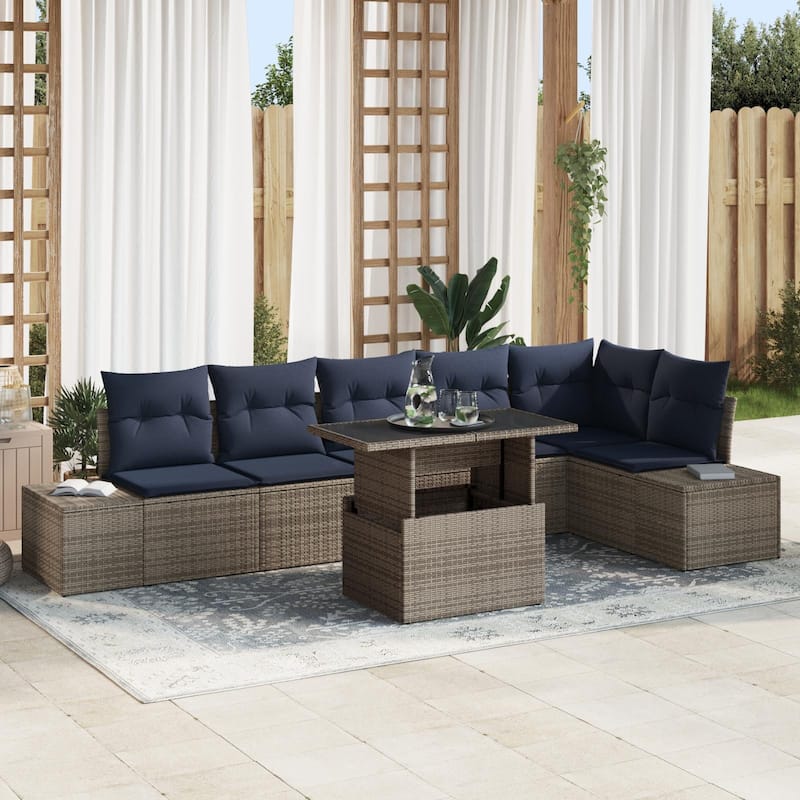 vidaXL 7 Piece Garden Sofa Set with Cushions - 125.6×60.6×27.2 - Grey