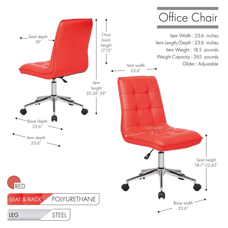Porthos Home Leona Adjustable Steel and Faux Leather Office Chair