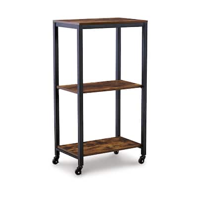 Serving Bar Cart, 2 Storage Shelves, 24 Inch Black Metal