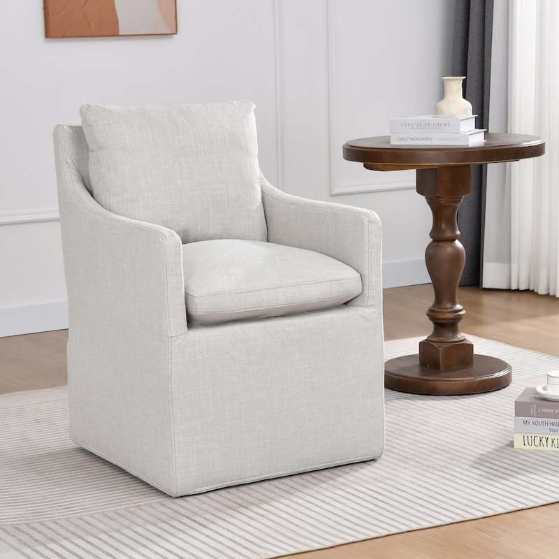 Modern 19" Seat Wide Upholstered Rolling Dining Chairs with Casters