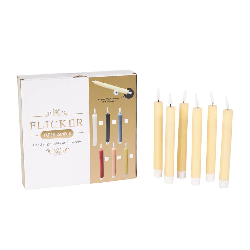 Wax Indoor Outdoor Flameless Candle with Remote Control - Set of 6 Red, Black, White, Yellow, Blue or Pink - Roche River Decor - Yellow
