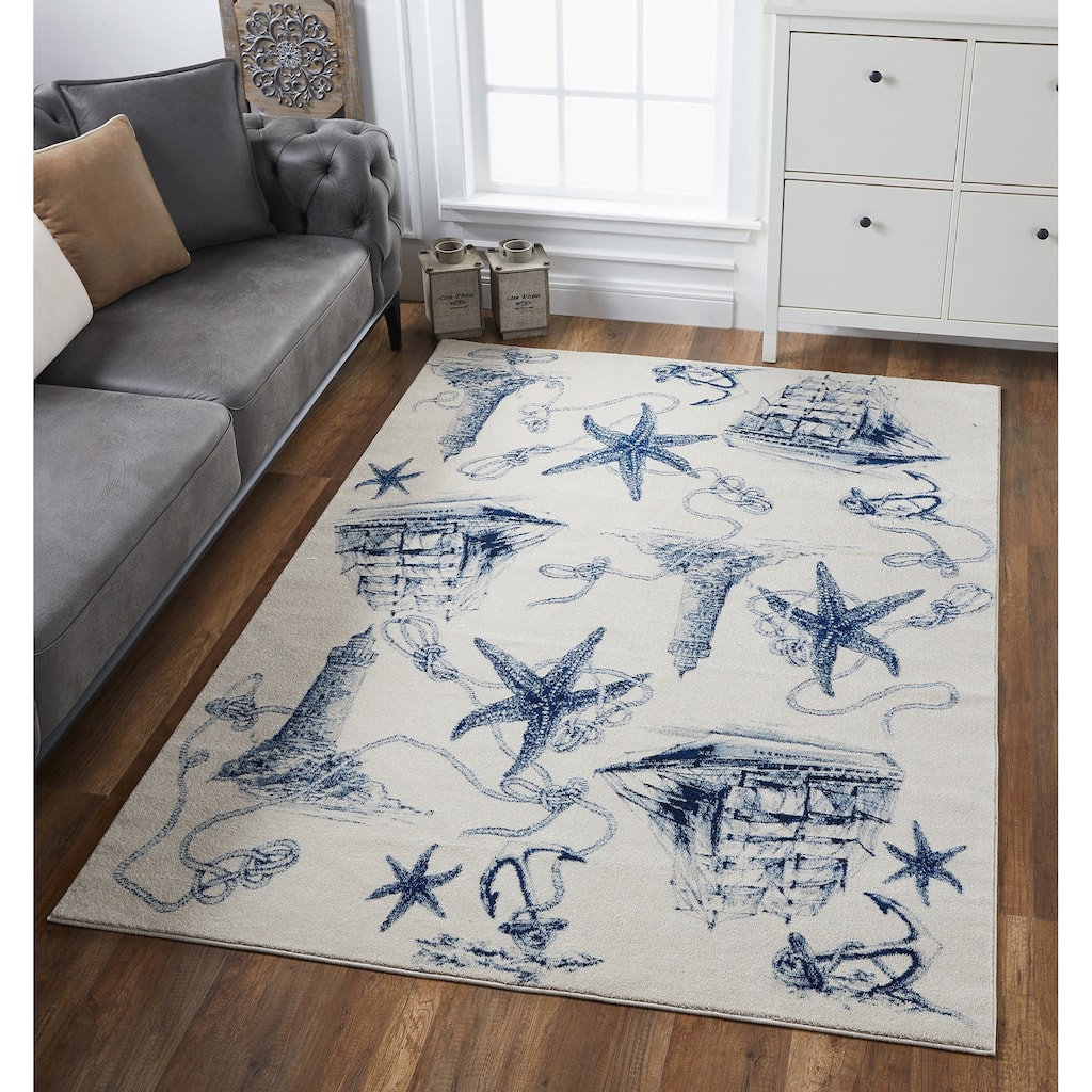Domani Seaside Nautical & Coastal Lighthouse Rug