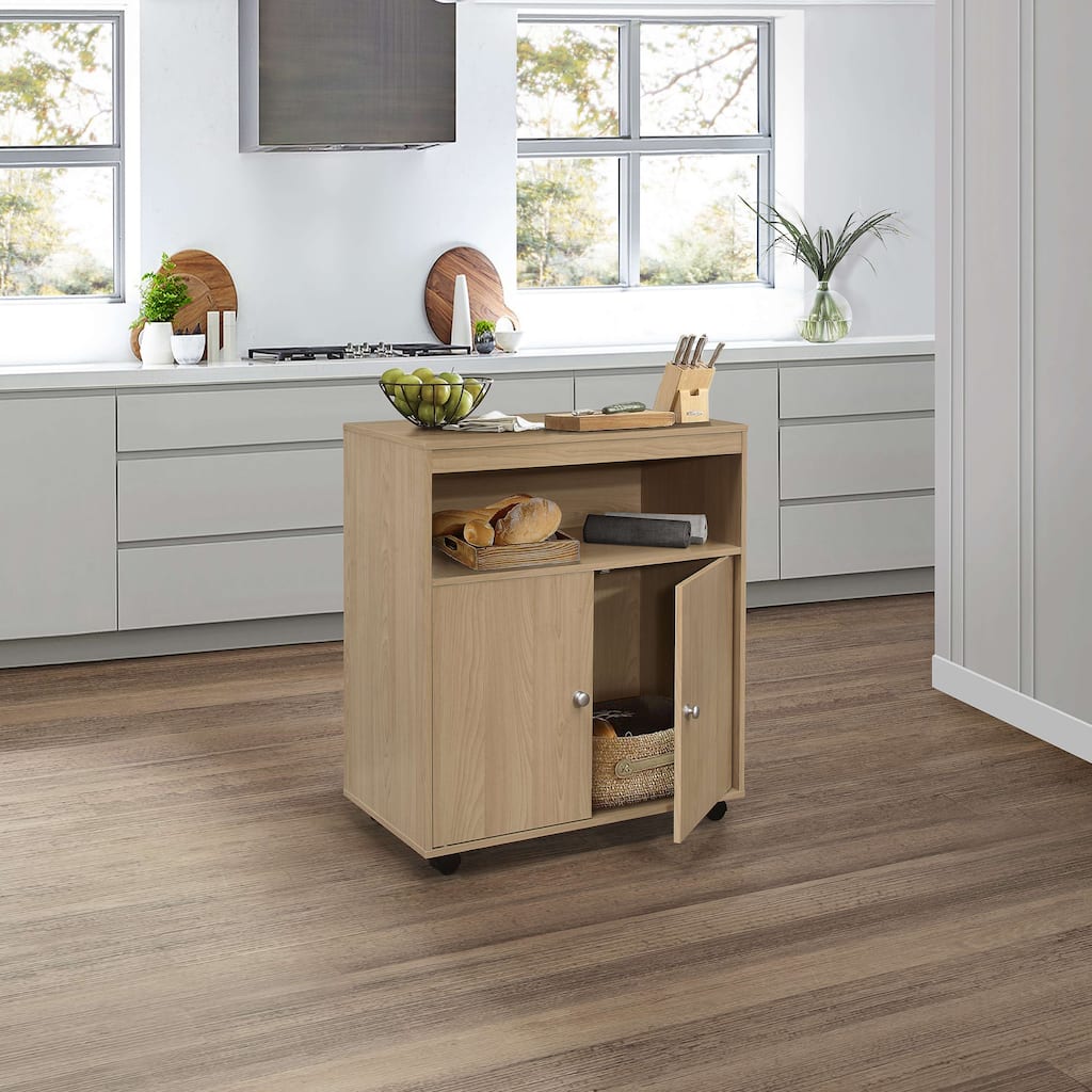 2-Door Accent Cabinet Microwave Kitchen Cart (Beech)