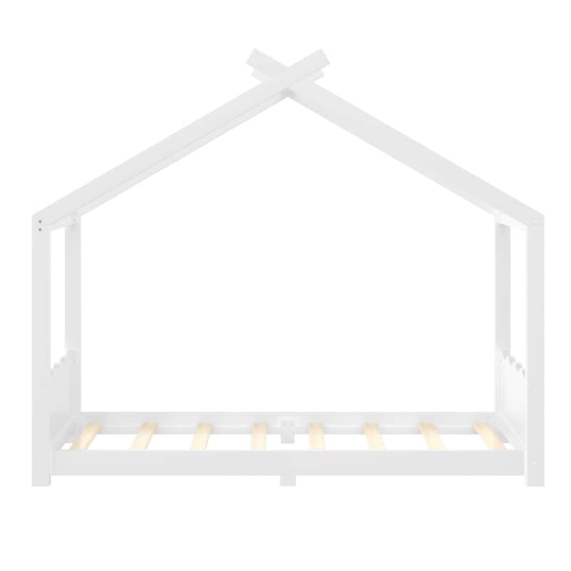 Queen/Full/Twin Solid Wood House Floor Bed, No Box Spring Needed