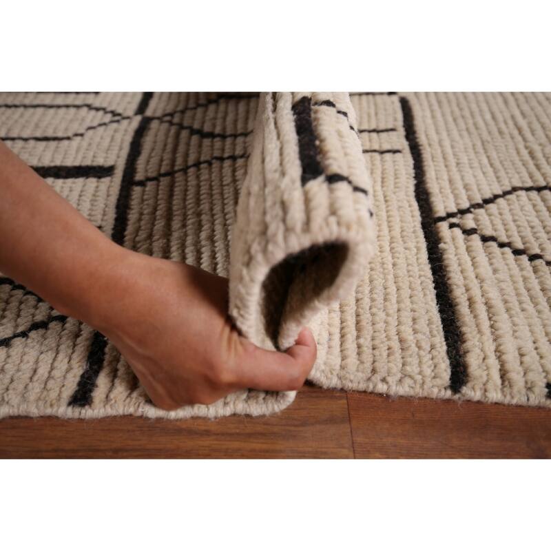 Abstract Moroccan Large Area Rug Handmade Oriental Wool Carpet - 9'11"x 14'5"