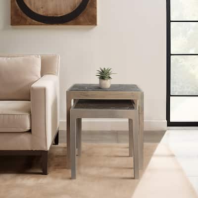 Marble Side Table Modern Rectangular Accent (Set of 2) - 18/22" Brown - 21" x 14" x 22"