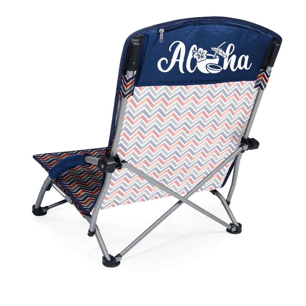 Oniva Beach Sayings - Aloha - Tranquility Beach Chair with Carry Bag, (Navy Blue, Orange, & Gray Pattern)