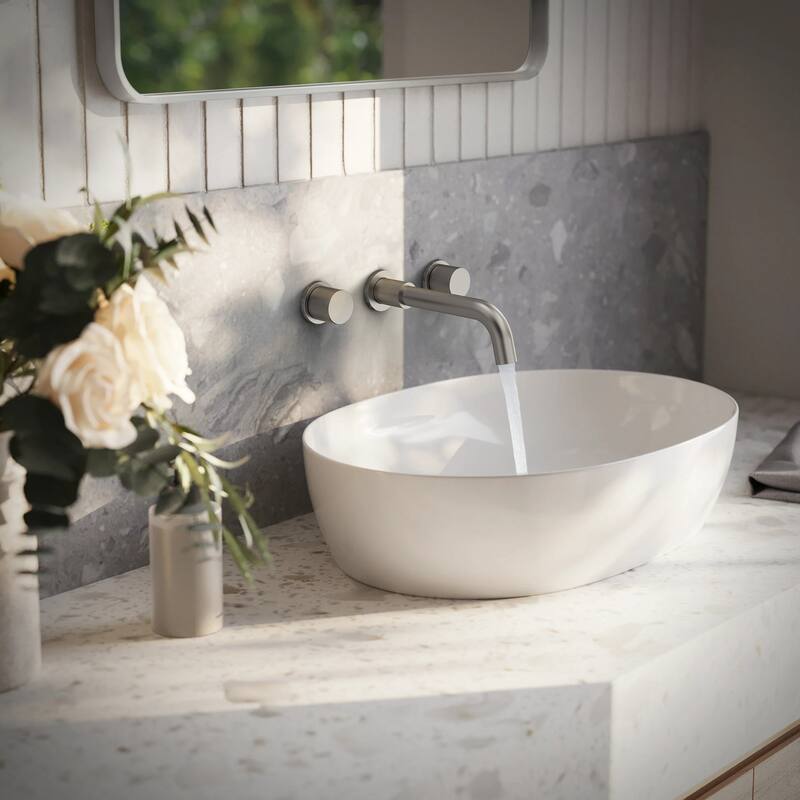 Wall Mount Stainless Steel Bathroom Sink Faucet 3 Hole 2 Handles Bathroom Faucet