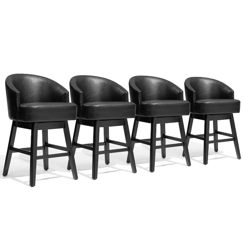 Bar Stools PU Leather / Linen Fabric Upholstered Solid Wood Swivel Barstool Set of 2/4 - Set of 4 - Black - 26.6" H - Counter Height