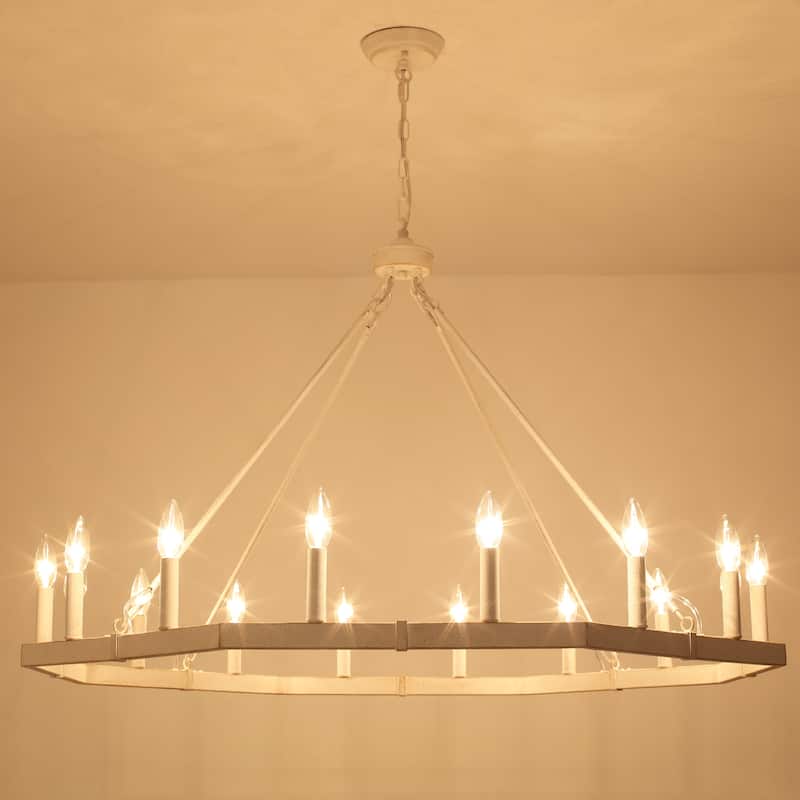 16-Light 43 in. Large Modern Farmhouse Candle Wagon Wheel Chandelier for Living Room