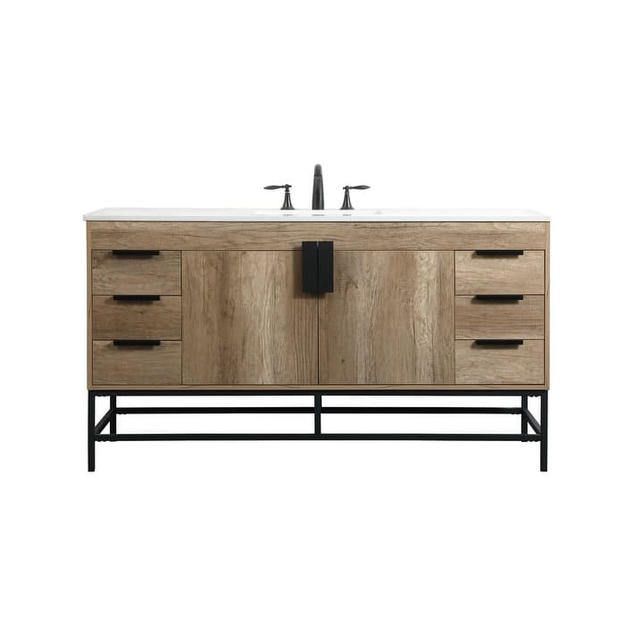 Elegant Lighting VF48860 Eugene 60" Free Standing Single Basin Vanity - Natural Oak - Oak Finish