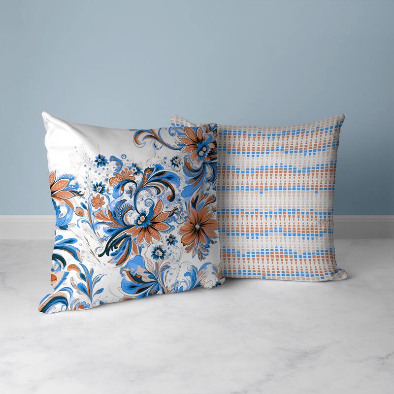 Wild Flora Fusion Faux Suede Reversible Throw Pillow Blue and Red