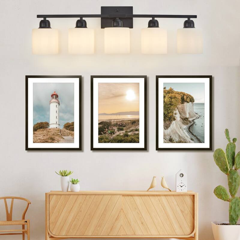 Bathroom Light Fixtures, 5-Light Modern Vanity Light Over Mirror, Wall Sconces with Frosted Glass Shades