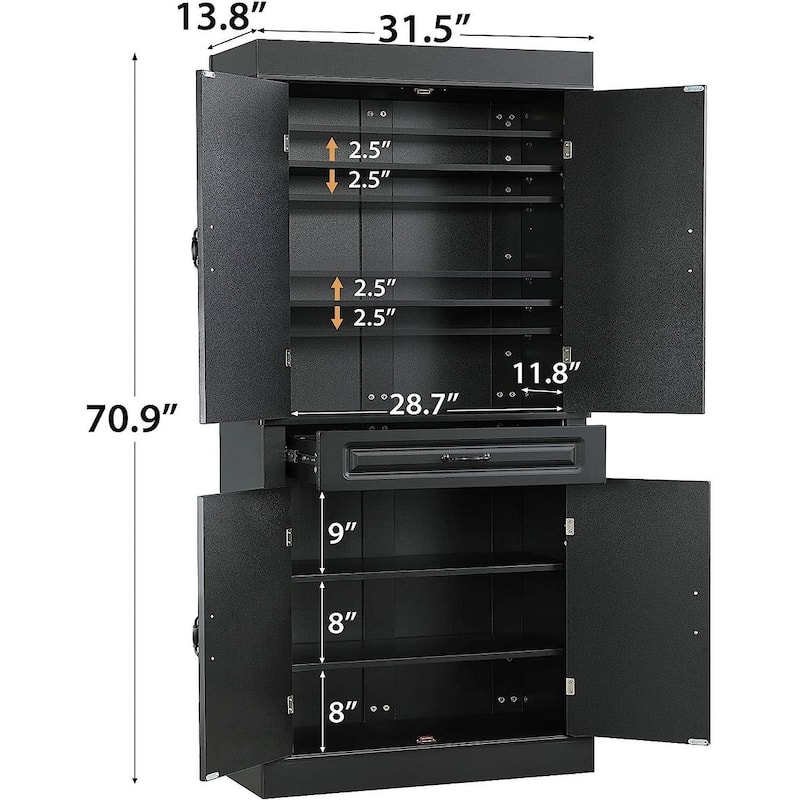 EROMMY 71'' Freestanding Kitchen Pantry Cabinet, Tall Storage Cabinet with Drawer and Adjustable Shelves, 2-Door Floor Cupboard