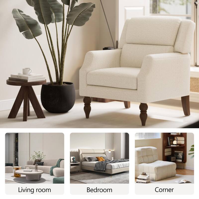 Upholstered Armchair With Wood Legs, Accent Chair