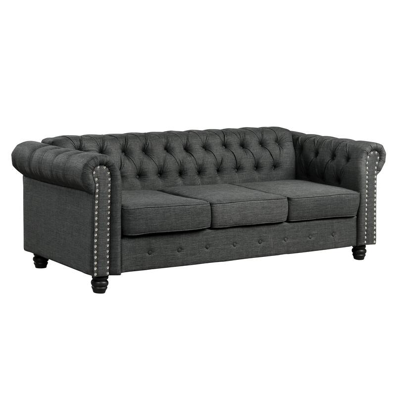 Morden Fort Tufted Upholstered Chesterfield set Loveseat, Sofa 2 PCS for Living Room, Fabric, Linen