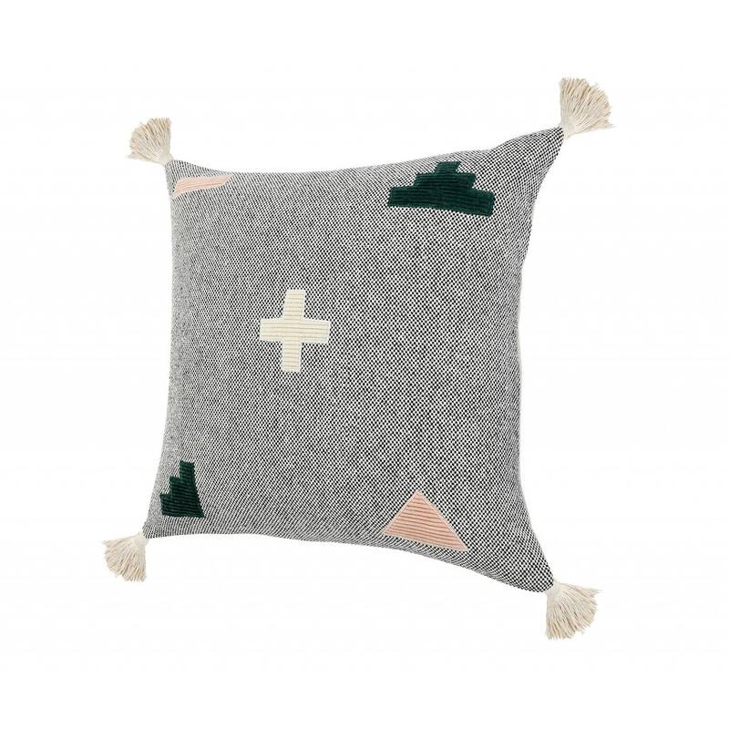 HomeRoots 20" X 20" Black Off-White Pink And Green 100% Cotton Geometric Zippered Pillow