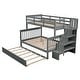 preview thumbnail 13 of 24, Solid Wood Twin over Full Bunk Bed Frame with Twin Trundle Bed, Full Headboard, Stairs Storage Shelves and Full-length Guardrail