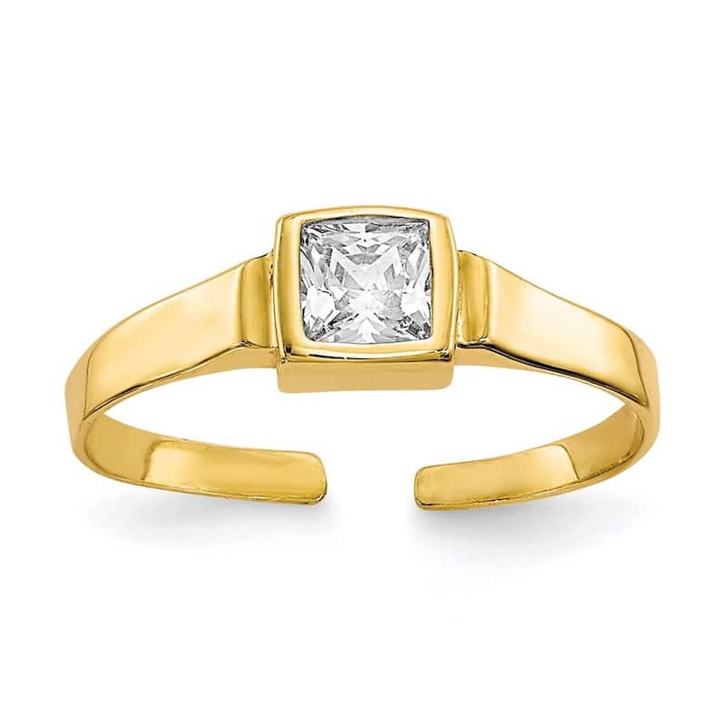 Curata 10 karat Yellow Gold Bezel-set Square Cubic Zirconia Adjustable Toe Ring
