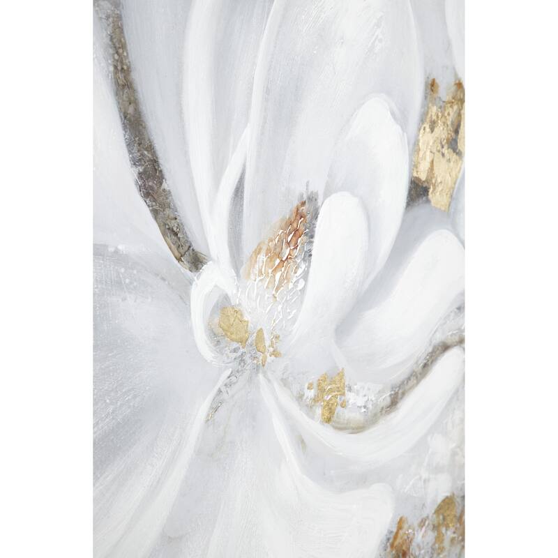Canvas Floral Handmade Living Room Framed Wall Art with Gold Frame - White - Roche River Decor