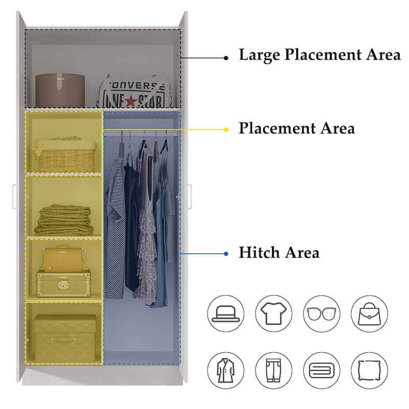 2-Door Wardrobe Armoires Freestanding Bedroom Armoire with Hanging Rod