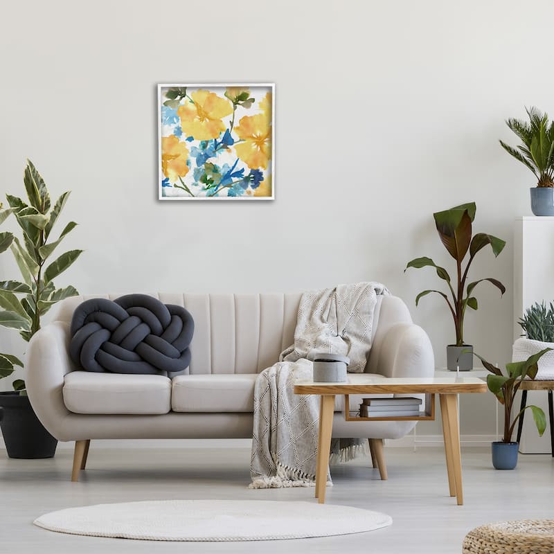 Stupell Yellow & Blue Hibiscus Framed Giclee Art Design by Flora Kouta