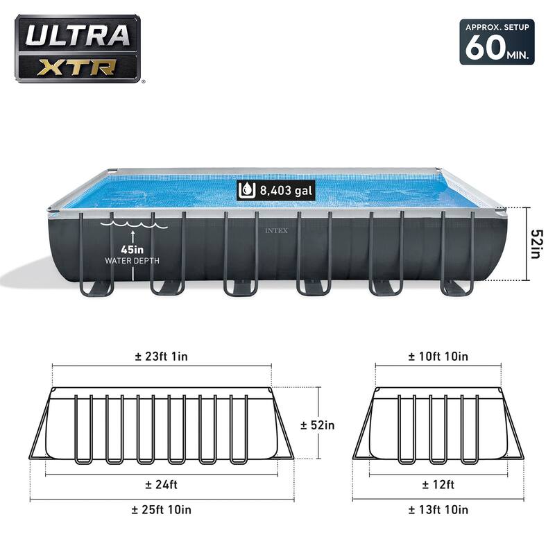 Intex Rectangular Ultra XTR Frame Swimming Pool w/ Pump & Robot Vacuum Cleaner - 224.4