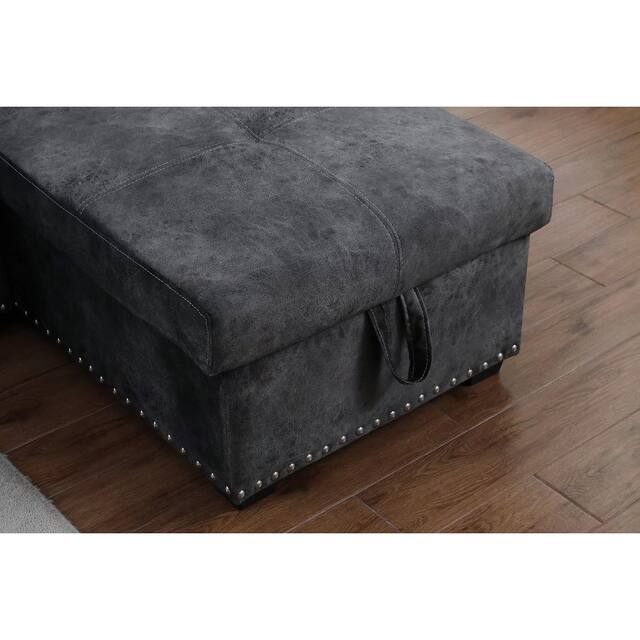 Morden Fort Velvet Reversible Sleeper Sectional Sofa L-Shape with big Storage