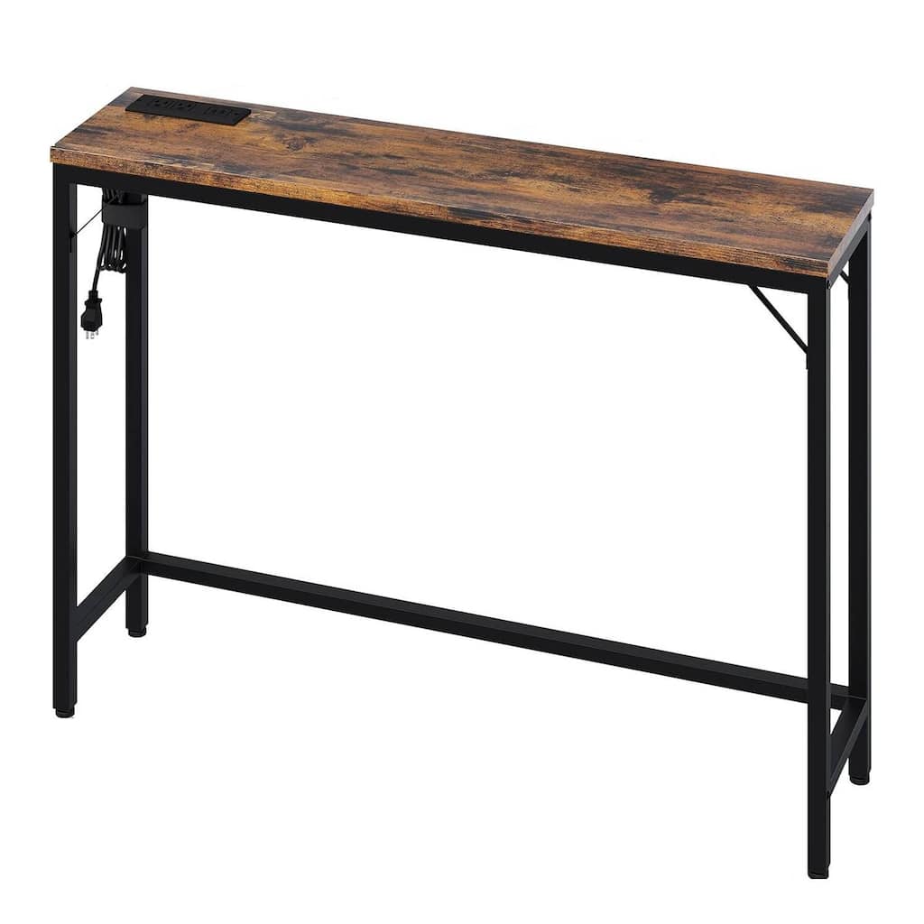 Modern Narrow Sofa Table with Charging Station