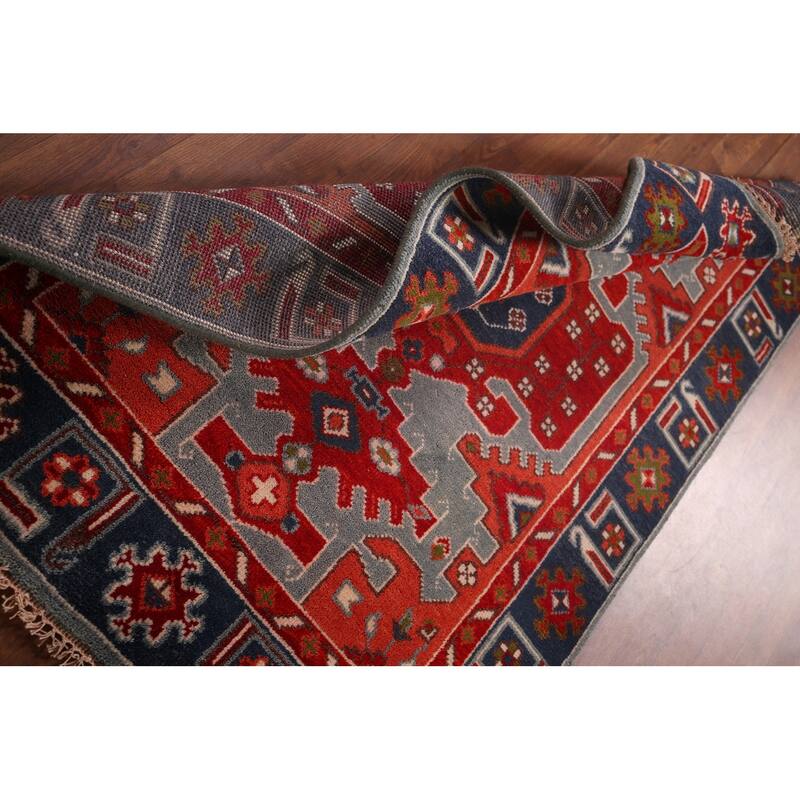 Geometric Kazak Indian Area Rug Handmade Wool Carpet - 4'0"x 5'11"