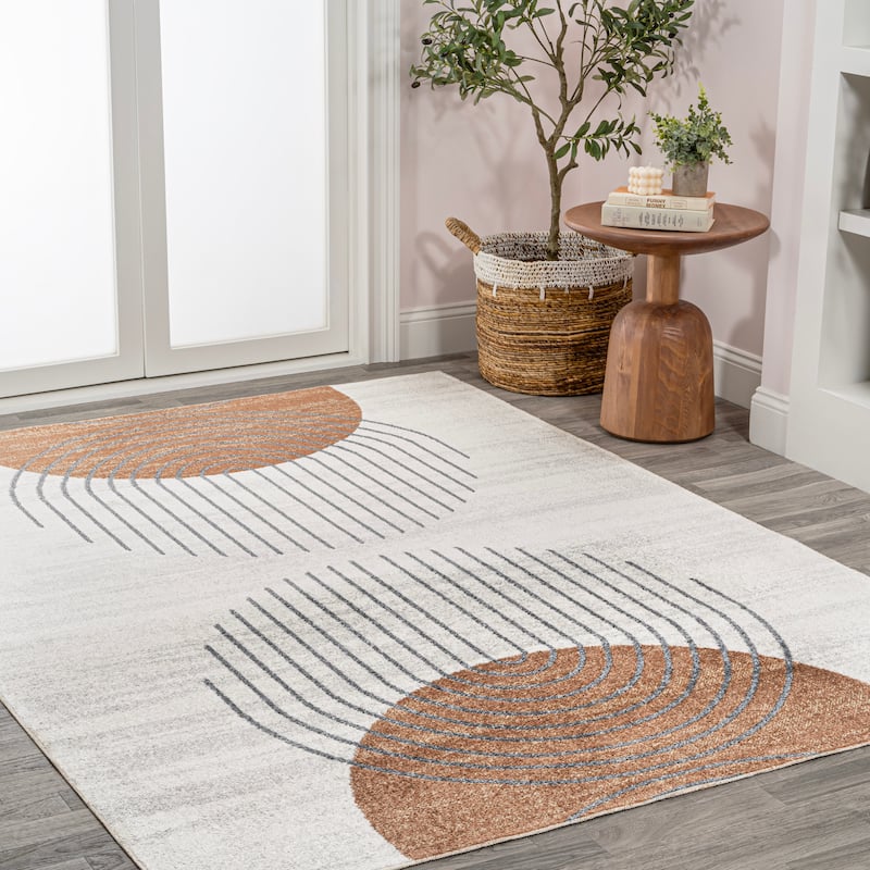 JONATHAN Y Hiero Geometric Modern Low-Pile Machine-Washable Cream/Terra Area Rug