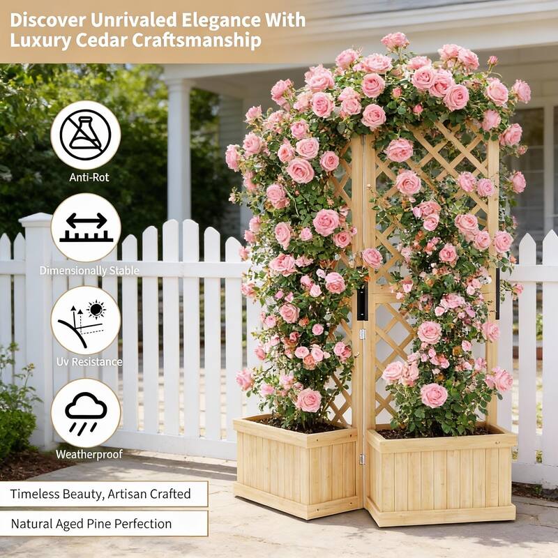 65IN Tall Wood Planter, Wooden Privacy Screens Garden Beds , with Trellis