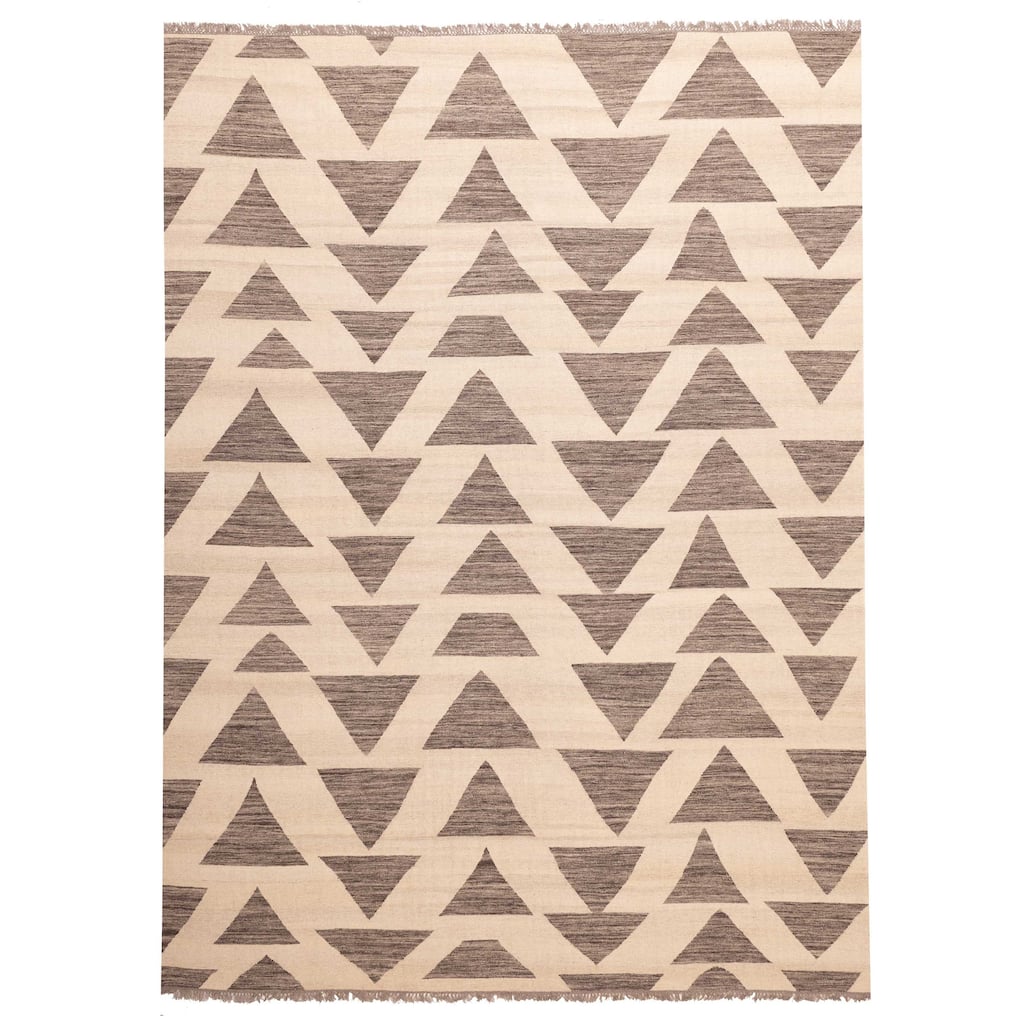 ECARPETGALLERY Flat-Weave Ankara FW Cream Wool Kilim - 10'0 x 13'1