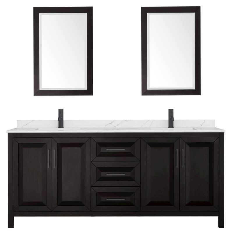 Daria 80-inch Double Vanity, Single Hole Quartz Top, 24-inch Mirrors