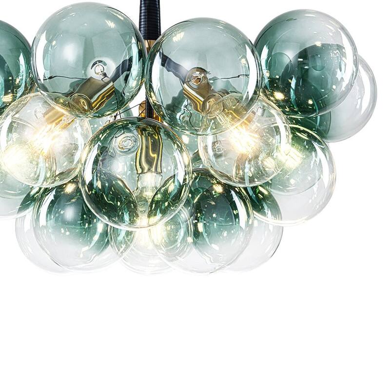 Glam Art Deco Cluster Glass Globe Green Bubble Chandelier