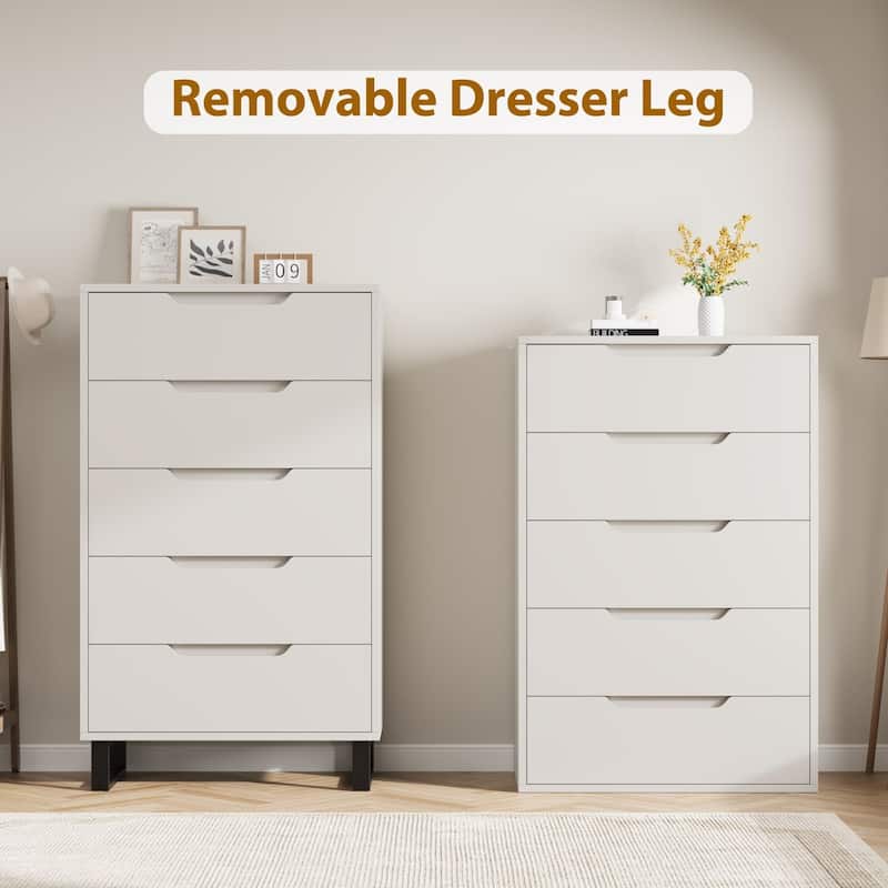 5-Drawer Dresser for Bedroom, 50" Tall Freestanding Vertical Wooden Chest Storage