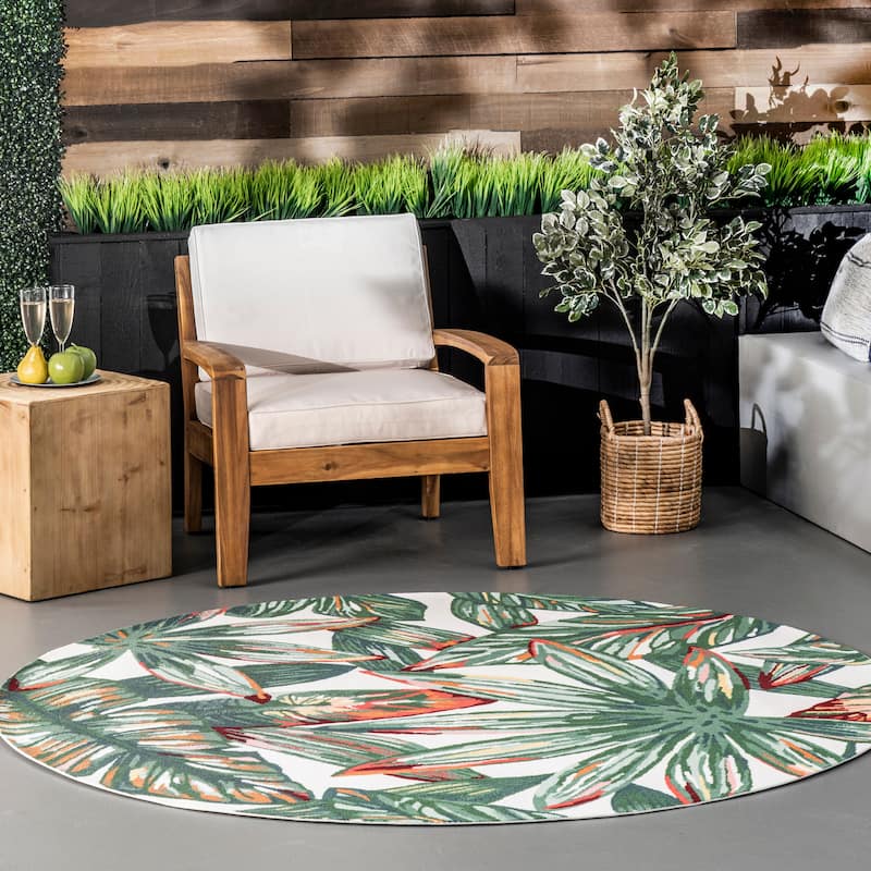 Nuloom Multi Indoor/Outdoor Contemporary Tropical Majestic Floral Bloom Area Rug - 6' Round - Green Multicolor