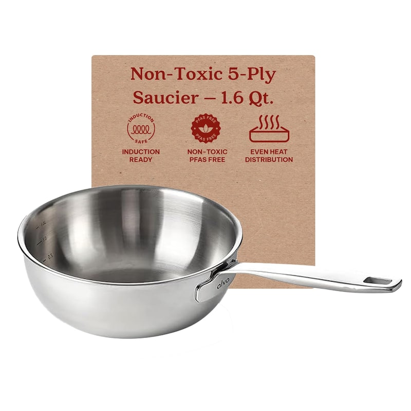 Alva Maestro 5-Ply Stainless Steel Saucier Pan - 1.6 Qt. Non-Toxic - 1.6 Qt.