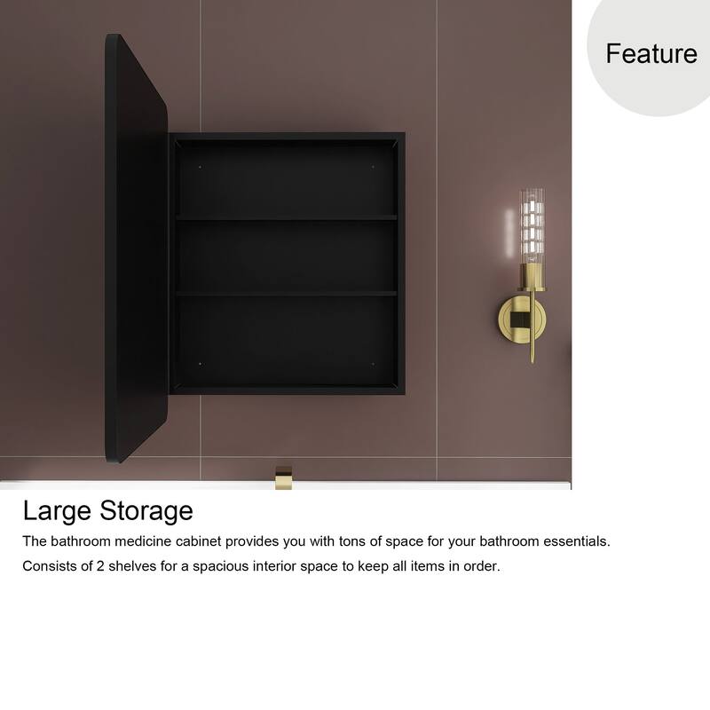 Rectangular Framed Surface/Recessed Mount Mirrored Medicine Cabinet with Shelves