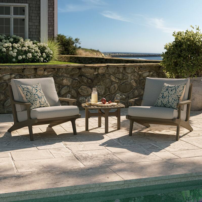 Saratoga 3-Piece Outdoor Patio Teak Wood Furniture Set with Lounge Chairs and Side Table - Flint Gray