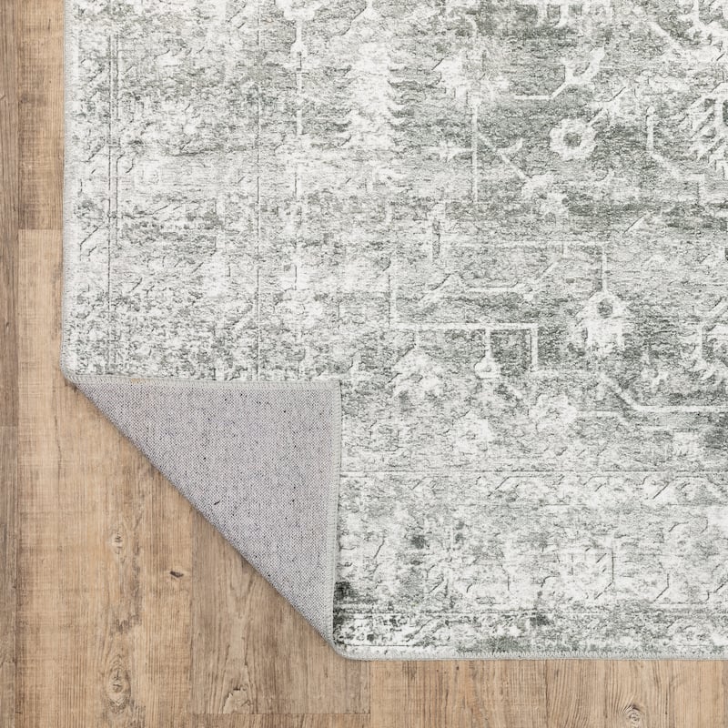 Style Haven Marissa Washable Distressed Oriental Sage Green/ Grey Area Rug