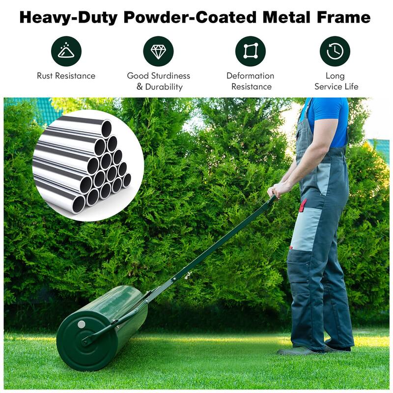 Gymax Lawn Roller Push/Tow Behind a Tractor Sod Drum Roller for Park